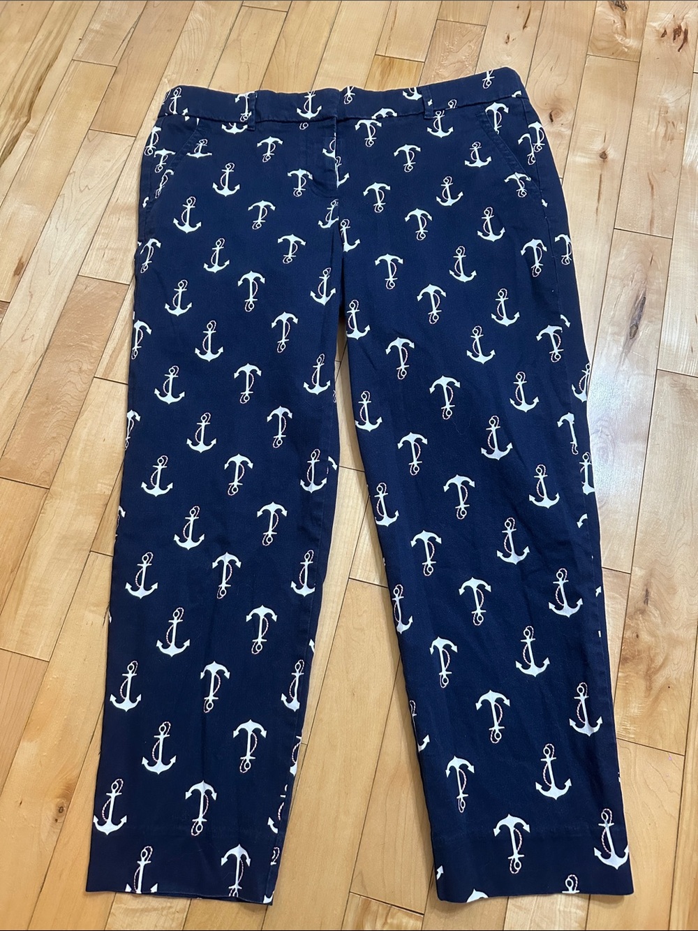 J. Crew Navy and White Anchor-Print Cropped Pants